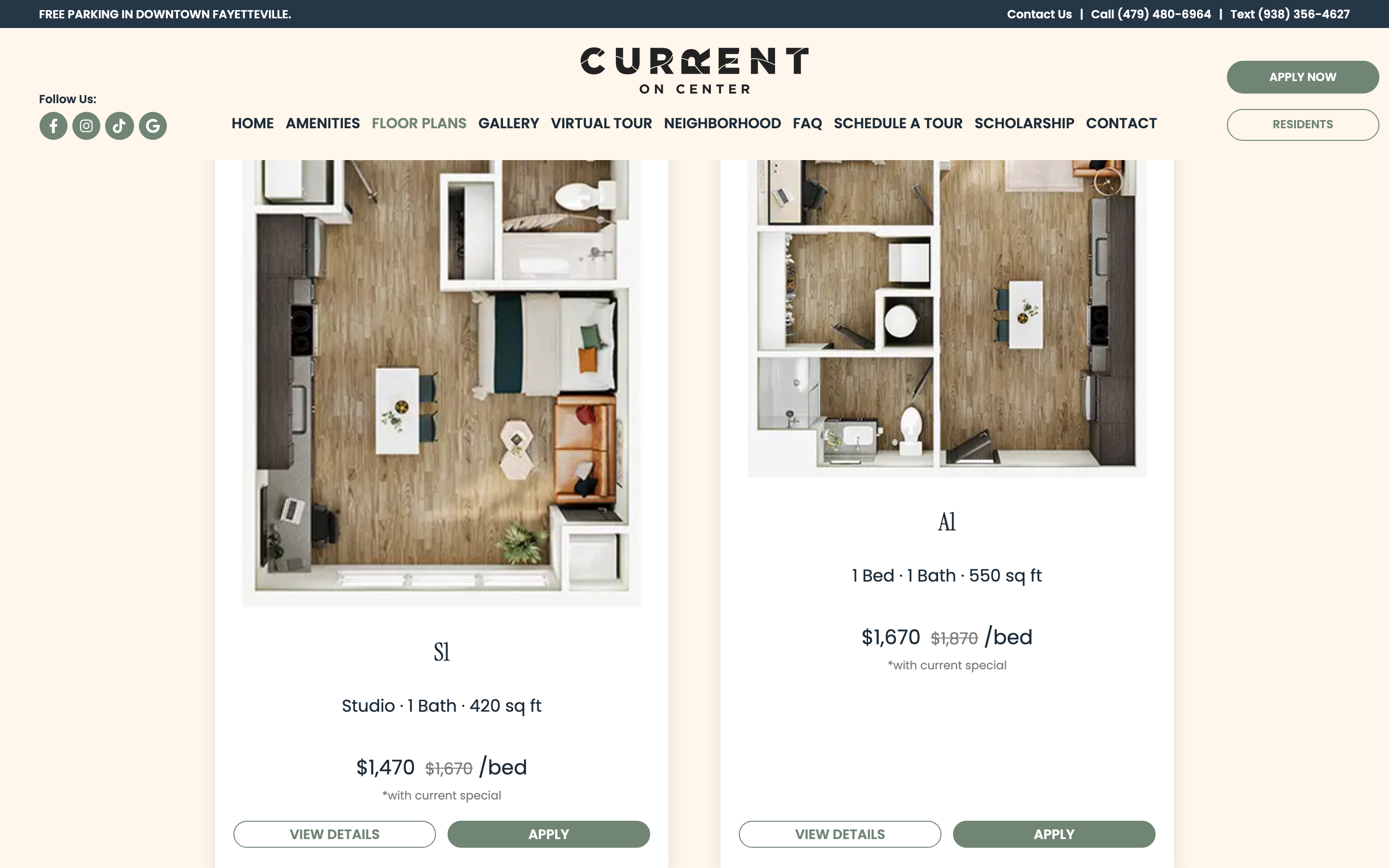 Floor plans page with real diagrams