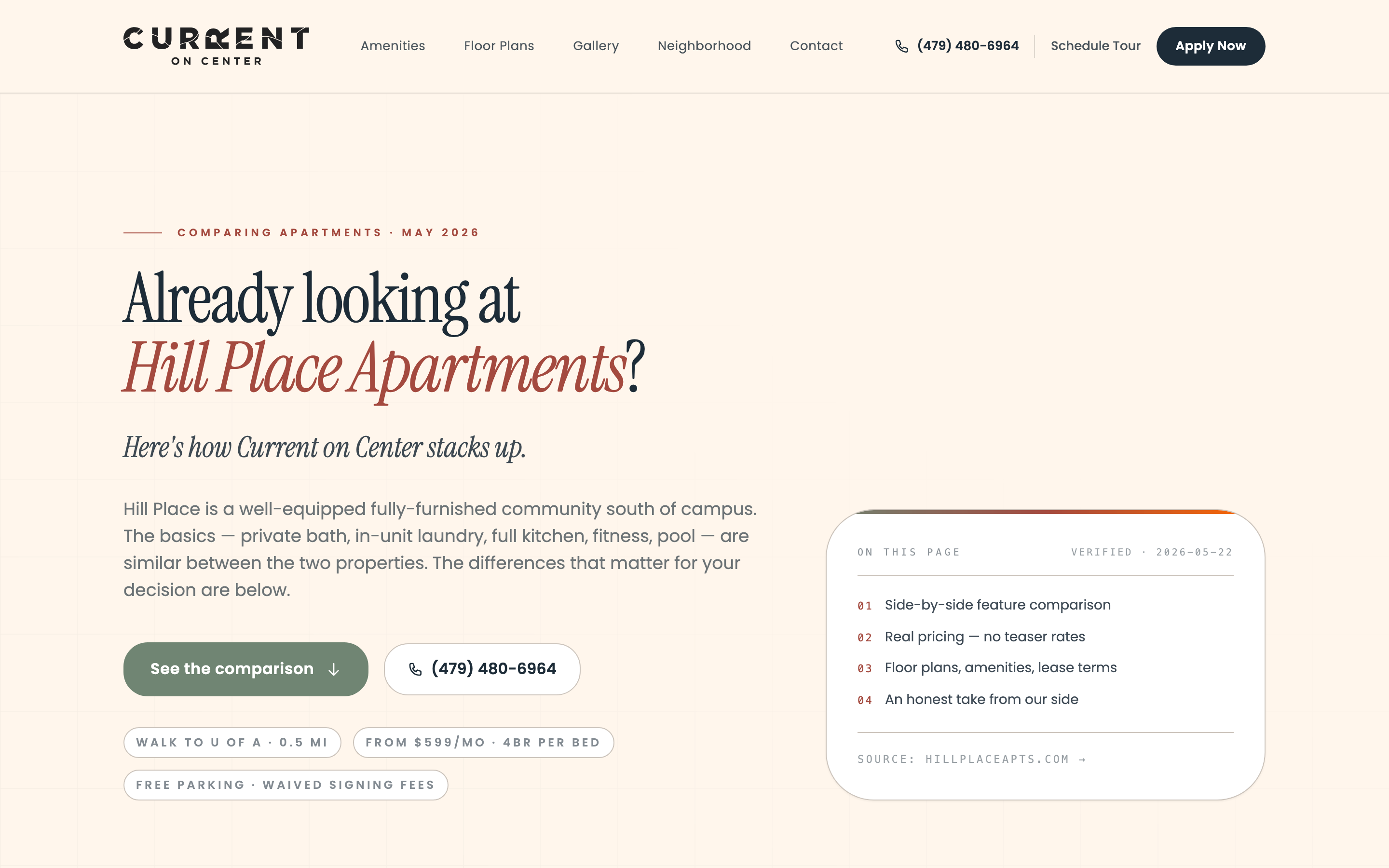 Comparison landing page