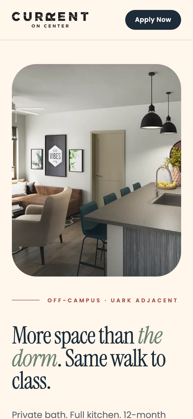 UARK housing landing page on mobile
